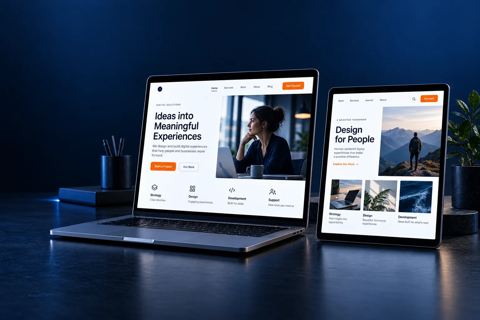 Illustrative website design showcase on laptop and tablet